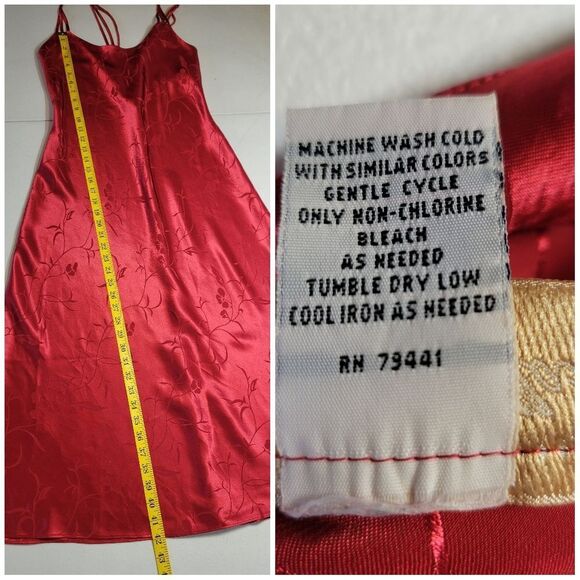 Inner Most Vintage Satin Jacquard Red Midi Slip Dress Nightgown - Picture 9 of 12